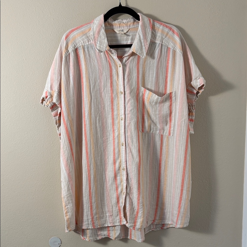Lot of 2 Terra & Sky Linen Blend Cap Sleeve Button Front Top Size 2X